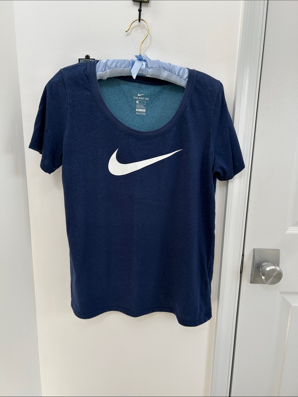 Nike Women's Navy Short Sleeve Tee with White Swoosh Logo